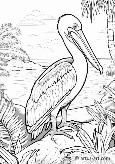 Tropikal Cennette Bir Pelikan Boyama Sayfası